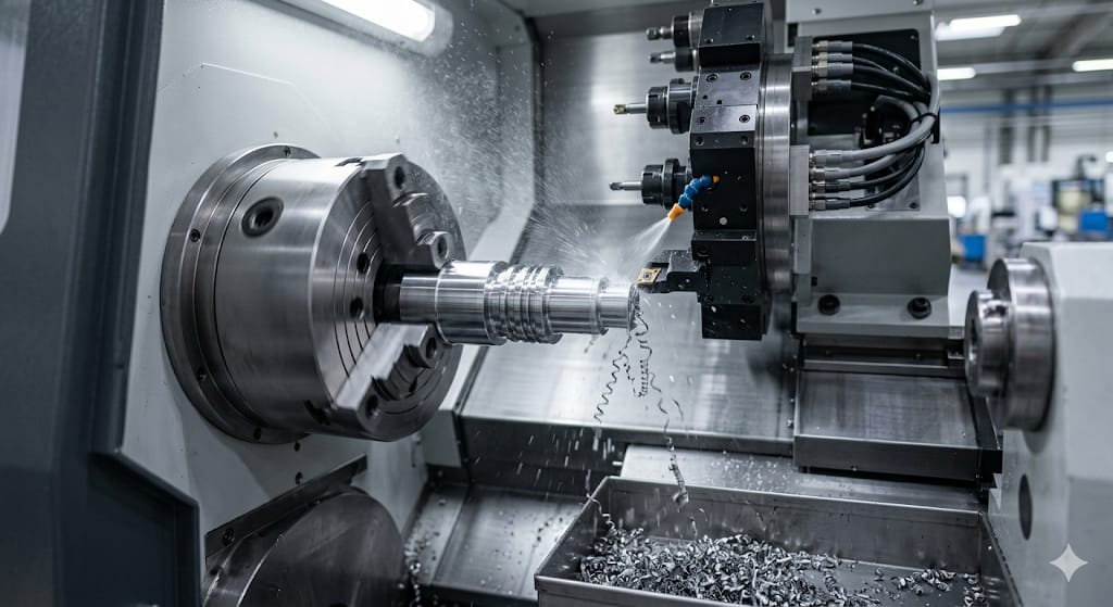 CNC Lathe Turning operation in action